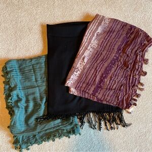 Set of Three Scarves in Black, Teal, and Purple bundle